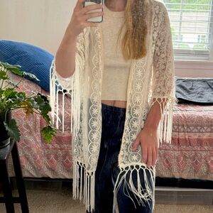 Lace long cream Western cardigan